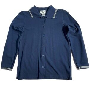 Sports Savvy navy blue long-sleeved polo shirt with striped trim Men’s Size M